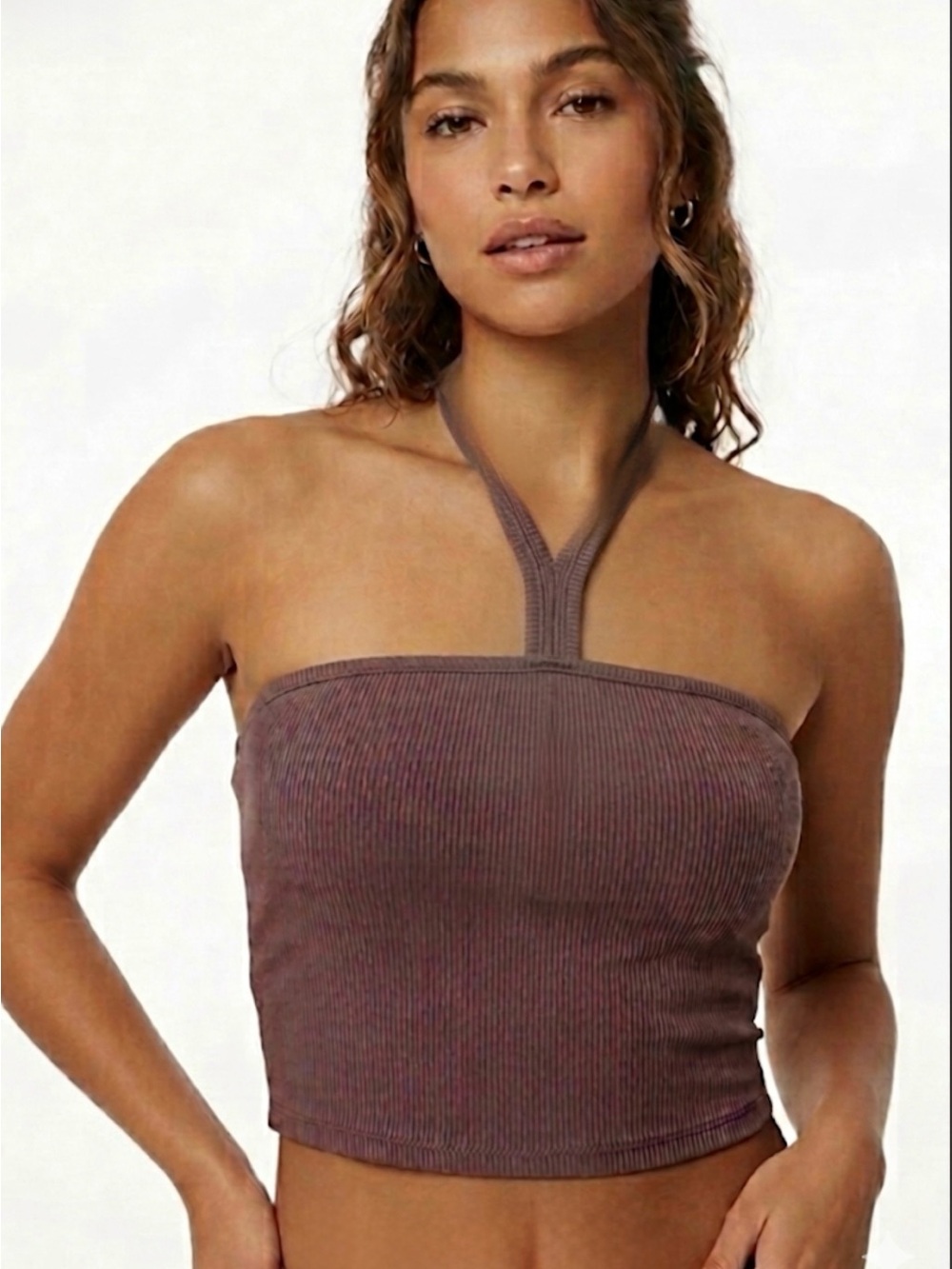 Dynamite Ribbed Strapless Halter Keyhole Crop Top Size XL NWOT